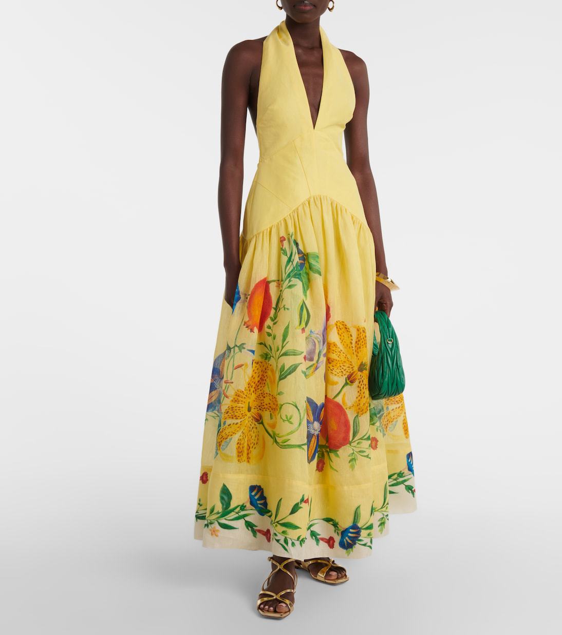 Summer Print Halter Backless Linen Dress