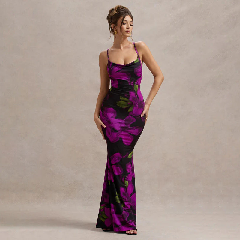 Floral Cross-Shoulder Strap Dress – Slim & Backless Look