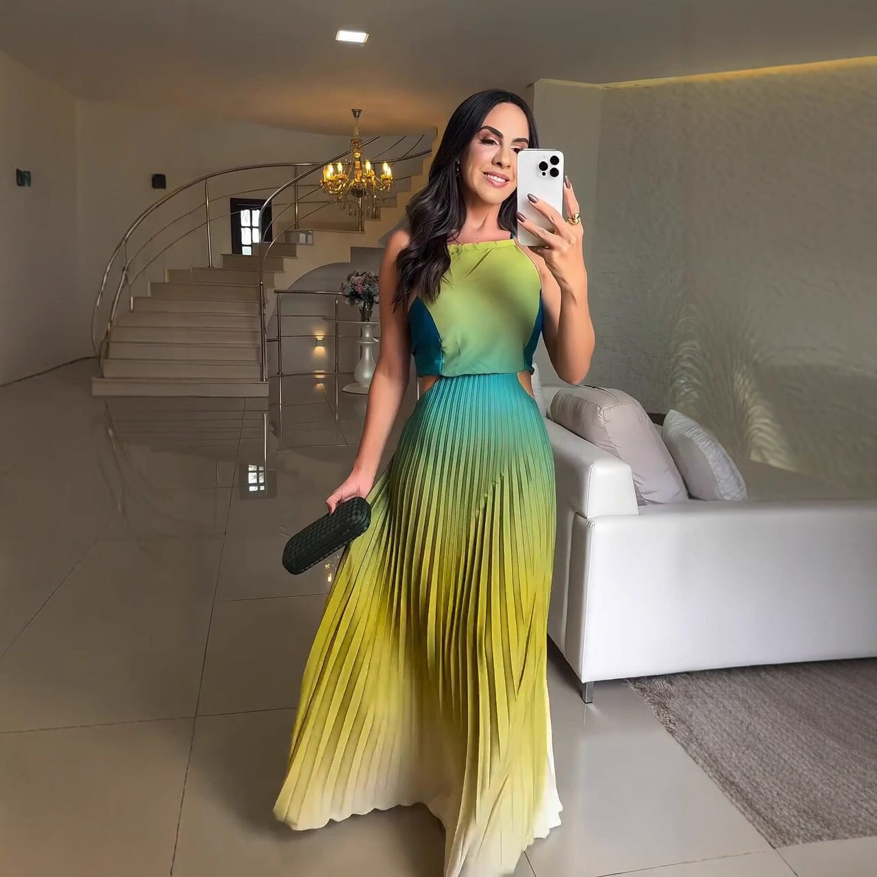 Elegant Halter Pleated Maxi Dress