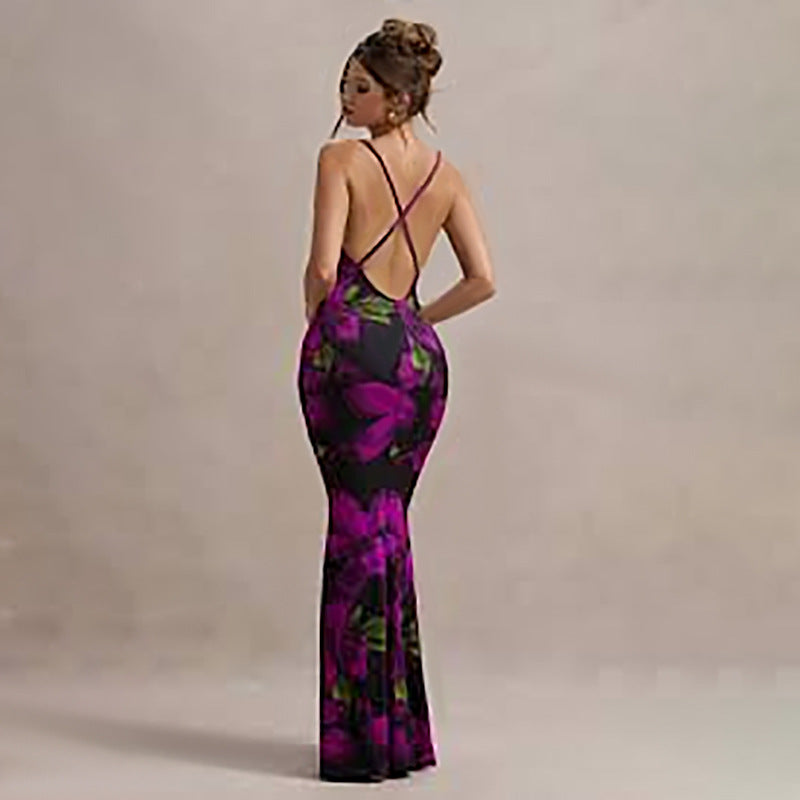 Floral Cross-Shoulder Strap Dress – Slim & Backless Look