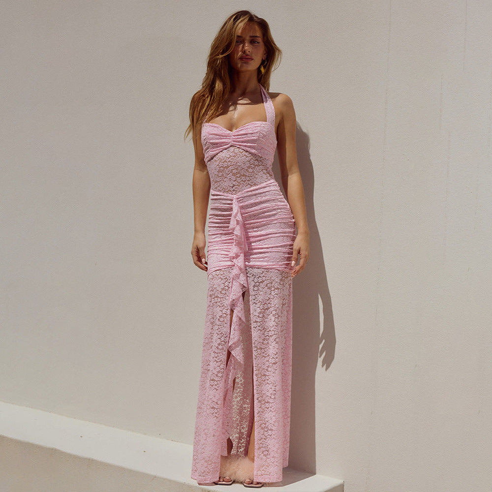Lace Halter Maxi Dress – Elegant, Backless & Slim Fit