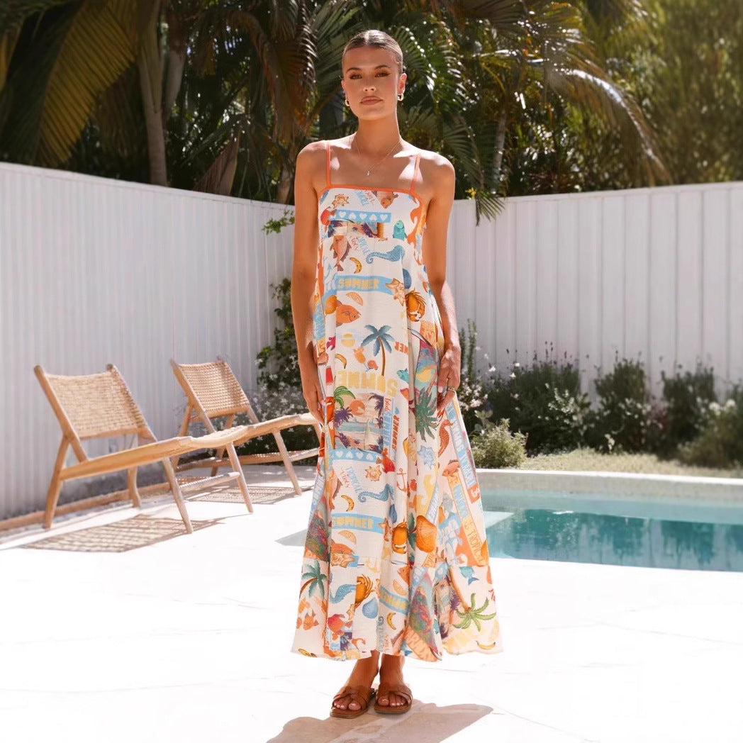 Floral High Waist Swing Dress – Summer Holiday Style