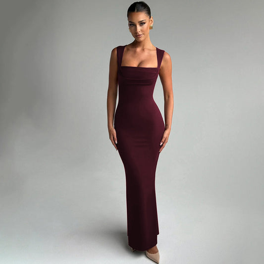 Slim Fit Sleeveless Dress – Square Collar Spring/Summer Look