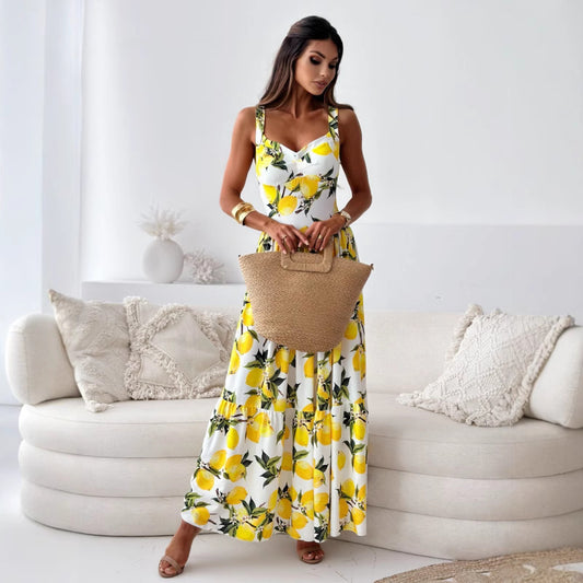Summer Printed Waist Sling Dress