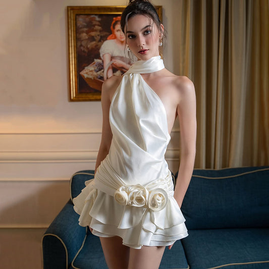 Sexy High Grade off Shoulder Satin Backless Dress