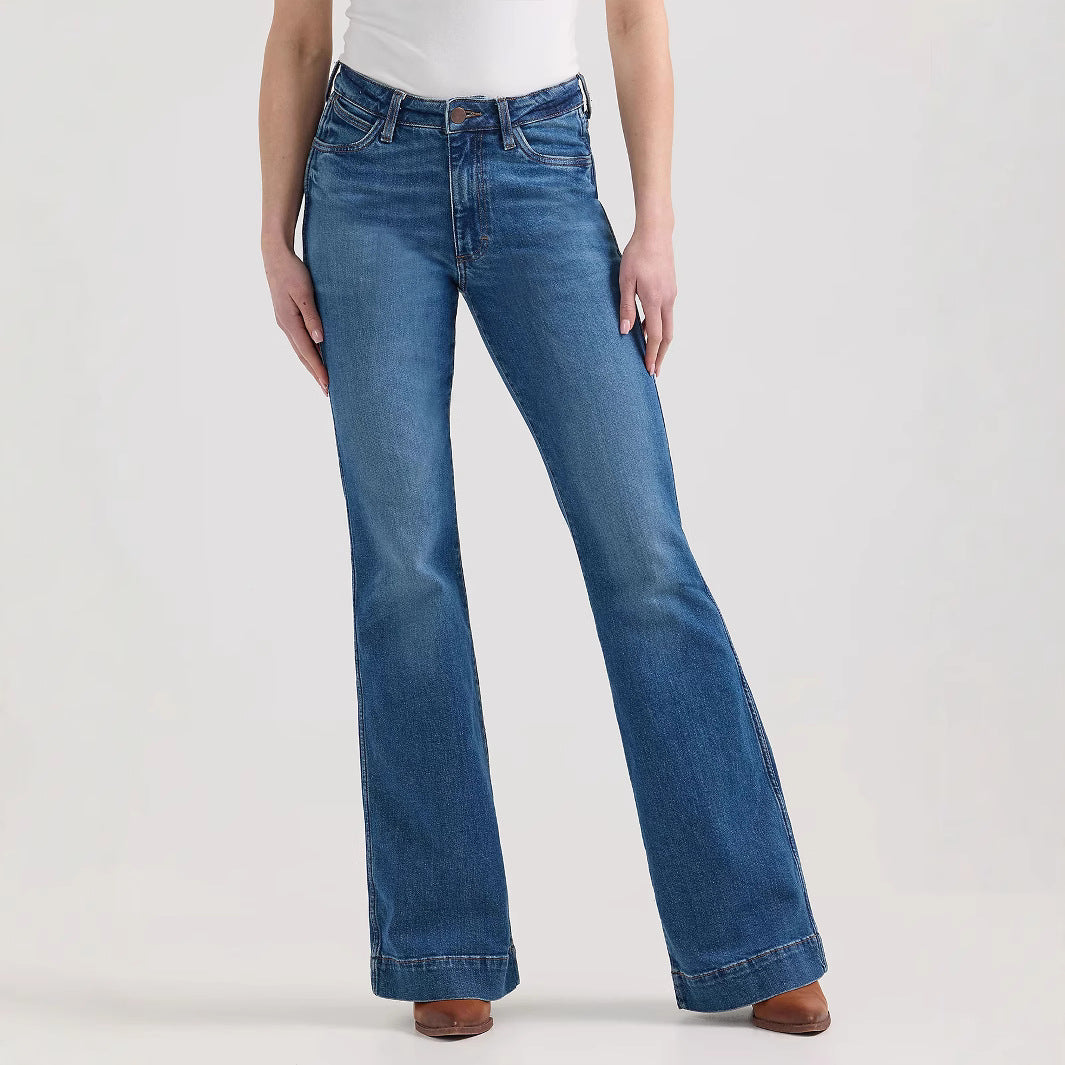 620Casual Stretch Embroidery Denim Bootcut Trousers Women