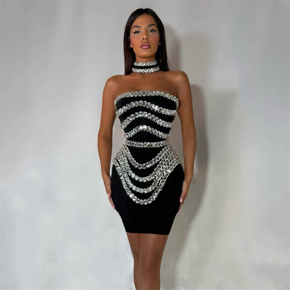 Handmade Beaded Rhinestone Sexy off the Shoulder  One-Piece Dress