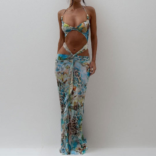 Printed Bikini Beach Dress – Sexy Strap & Hip-Lifting Fit