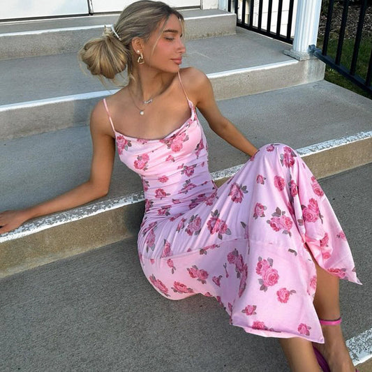 French-Inspired Pink Floral Swing Dress – Slim & Feminine