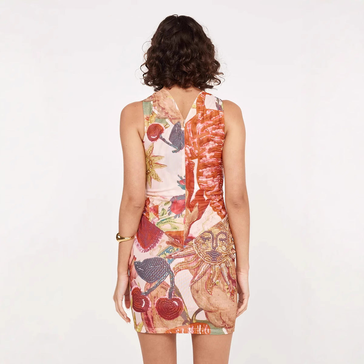 Spring Summer Halter Mesh Printing Dress