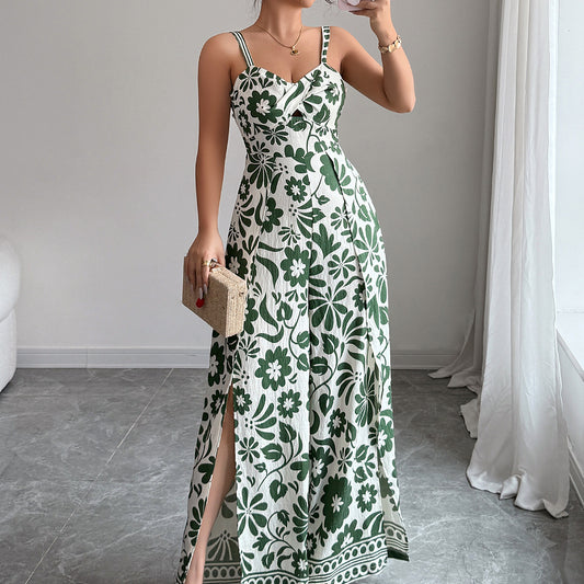 Printed Wide-Leg Jumpsuit – Elegant Sling One-Piece