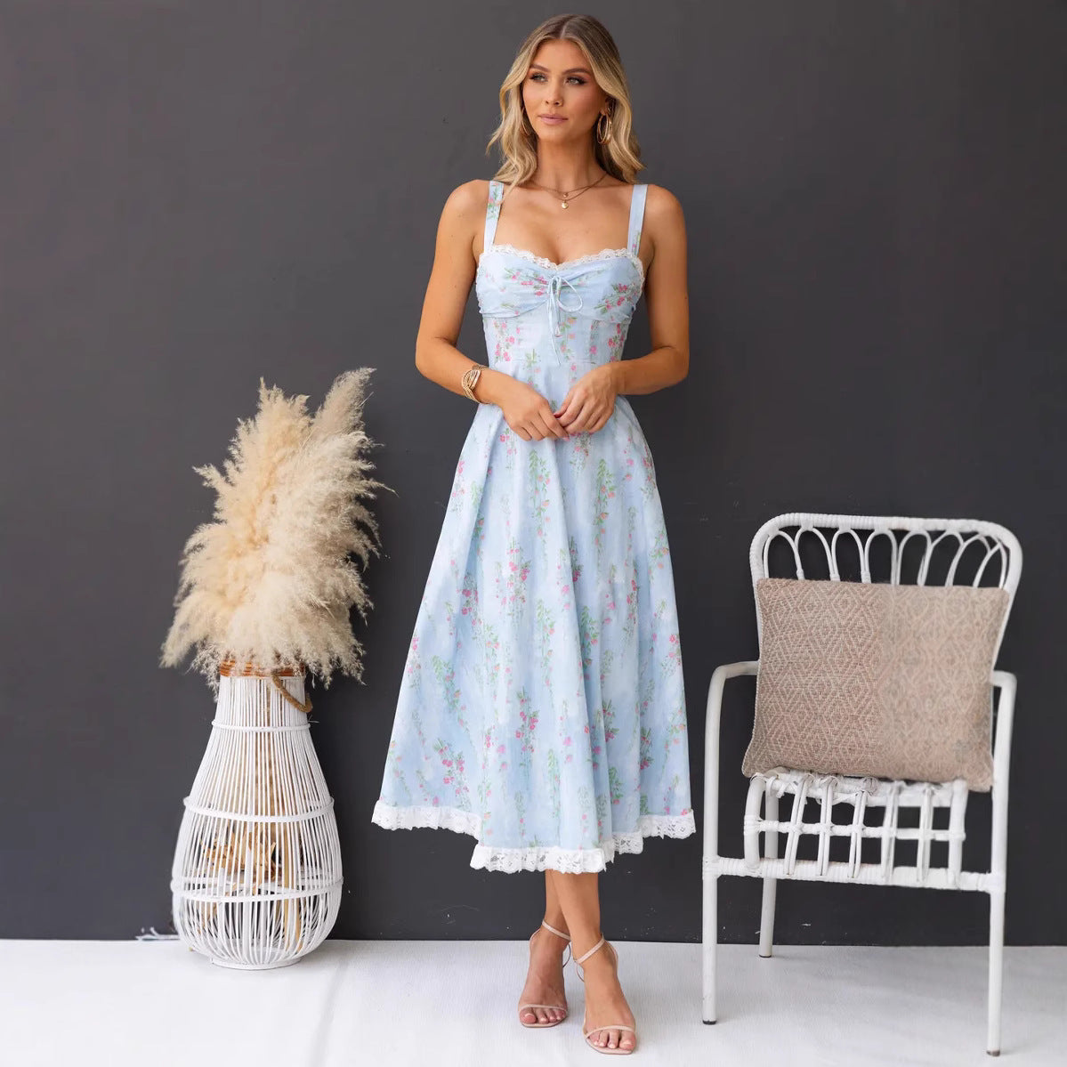 Floral Lace Spaghetti Strap Dress – Sexy Slim Fit