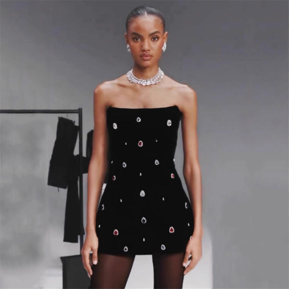 Rhinestone Tube Top Bandage Dress – Chic Party Tuxedo Look