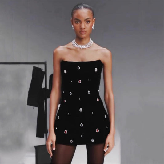 Rhinestone Tube Top Bandage Dress – Chic Party Tuxedo Look