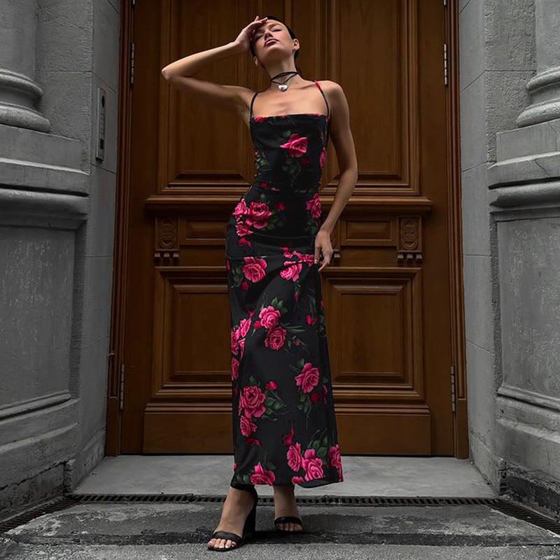 Floral Printed Sexy Bare Back Tied Dress