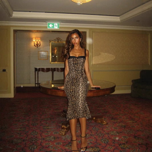 Spring Summer Lace Leopard Print Boning Corset Slim