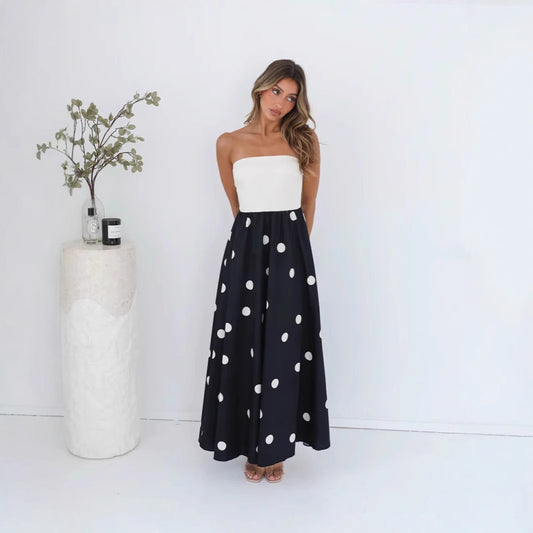 Polka Dot Wrapped Chest Dress – A-Line Swing Style